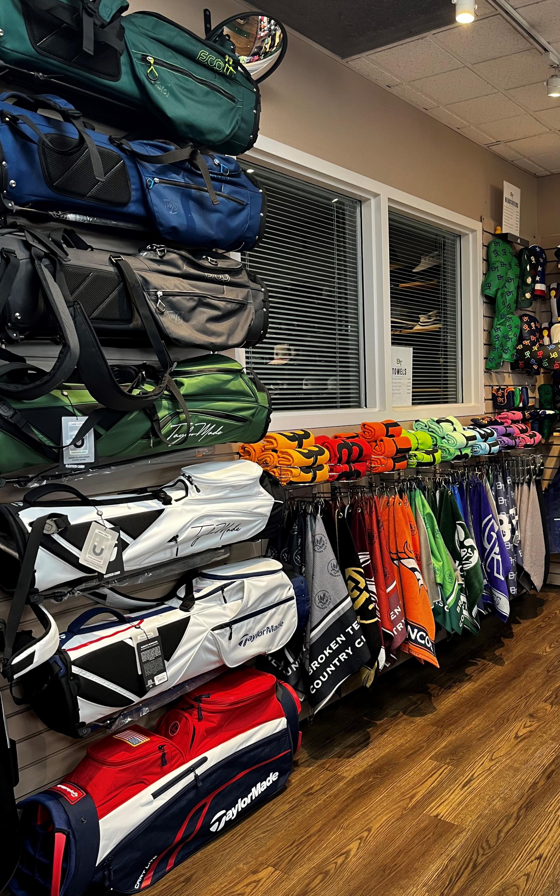 Golf bags and towels