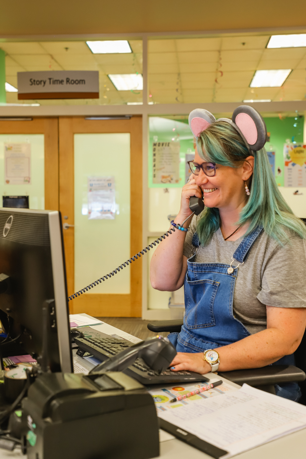 Librarian on the Phone Smiling