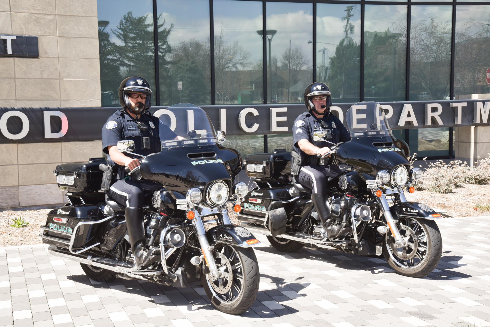 Two police officers on police motorcycles